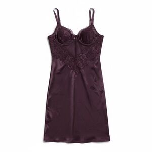 Elegant Lace Trim Satin Chemise - Purple